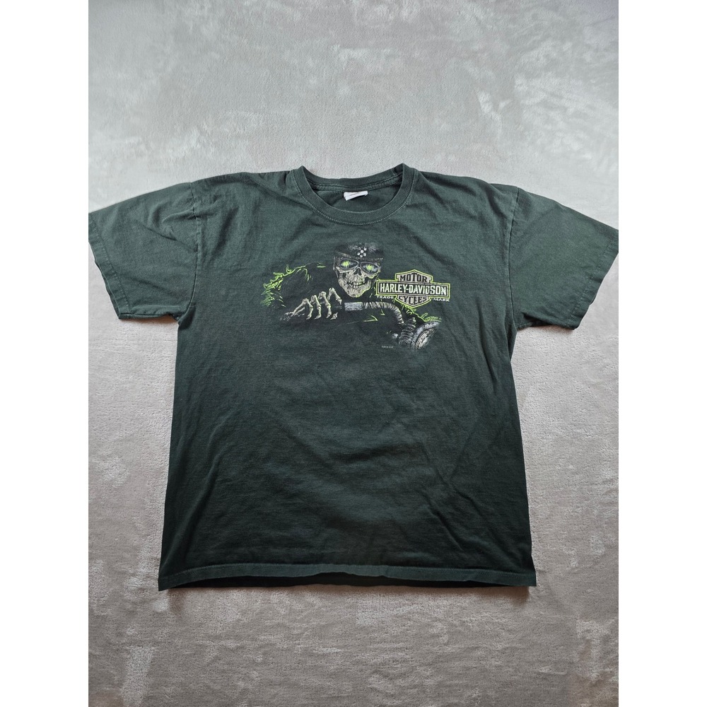 Harley-Davidson T-Shirt Mens L Black Rommel Skeleton Skull Graphic 2013 *Read